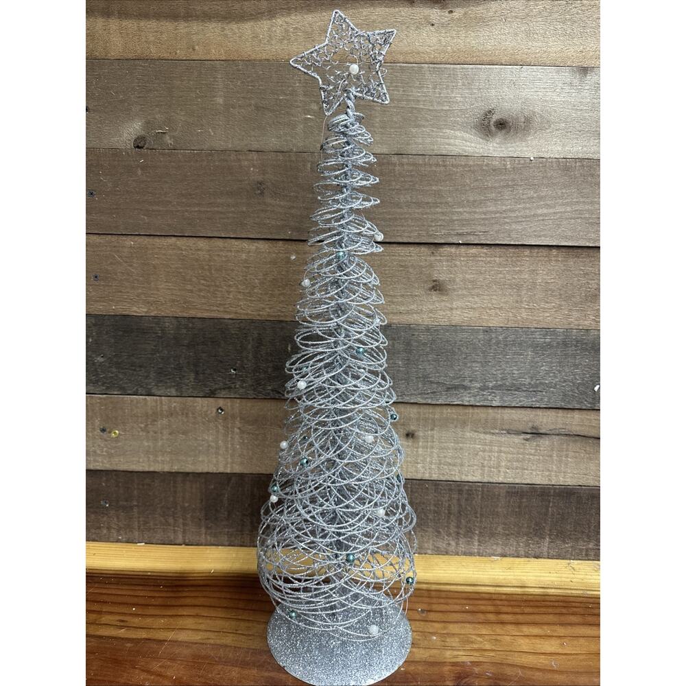 Silver Glitter Wired Christmas Tree 23” Tall